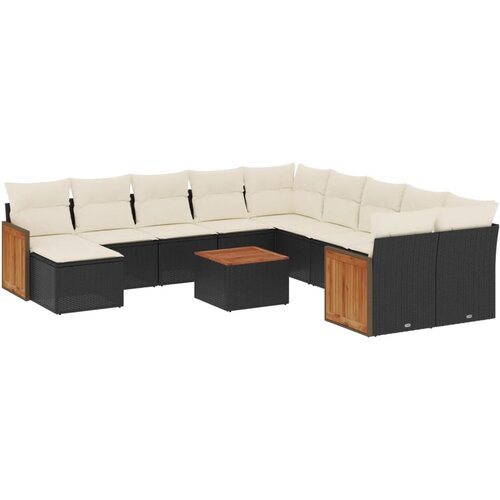  12-dijelni set vrtnih sofa od poliratana s jastucima crni Slike