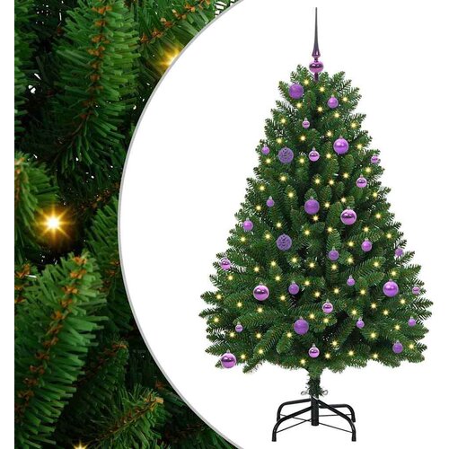 VidaXL Umjetno božićno drvce S LED lampica Zelena 150 cm PVC i metal Slike