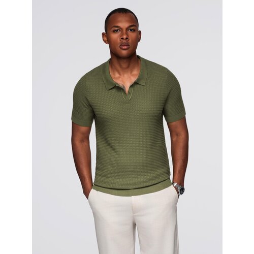 Ombre Men&amp;#039;s knitted unbuttoned polo shirt - olive Slike