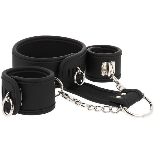 Fetish Submissive Bound Neck to Wrist Restraints Vegan Leather Cene