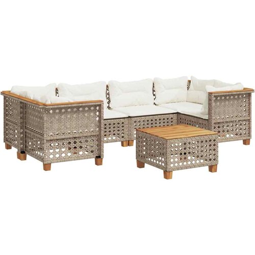  7-dijelni set vrtnih sofa od poliratana s jastucima bež 55 x 55 x 36 cm Slike