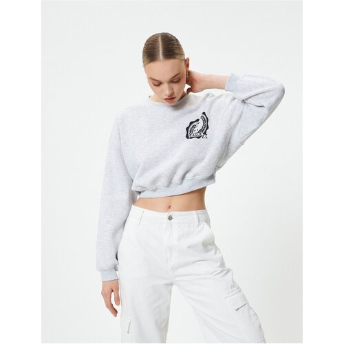 Crop Sweatshirt Crew Neck Printed Slike