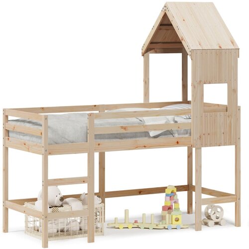 Maison Chic Postelja za odrasle - Posteljni Okvir z lestvijo in streho 90x190 cm borovina, (22082453) Cene