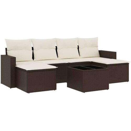VidaXL 7-dijelni set vrtnih sofa od poliratana s jastucima smeđi Slike