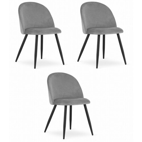  Set od 3 BELLO stolice - svijetlo sivi baršun / crne noge Cene
