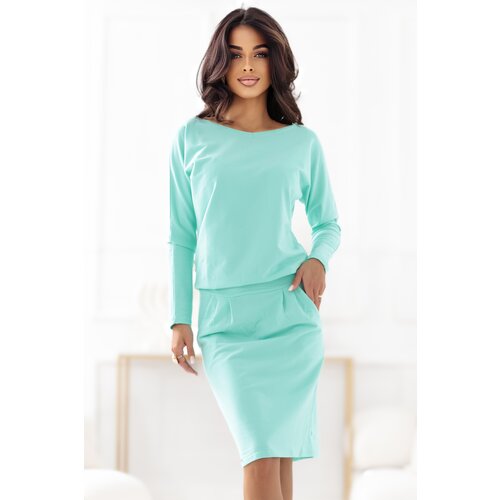 Numoco 189-12 Long-sleeved sweatshirt dress with pockets &amp;ndash; comfortable cut with a low neckline at the back &amp;ndash; mint Slike