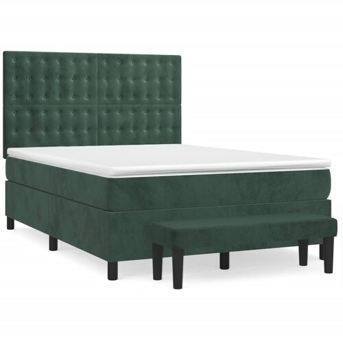 VidaXL Box spring postelja z vzmetnico temno zelen 140x190 cm žamet, (20900386) Slike