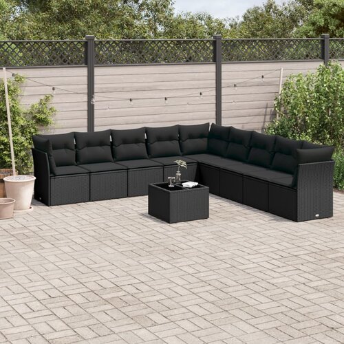 VidaXL 10-dijelni set vrtnih sofa s jastucima crni od poliratana Slike