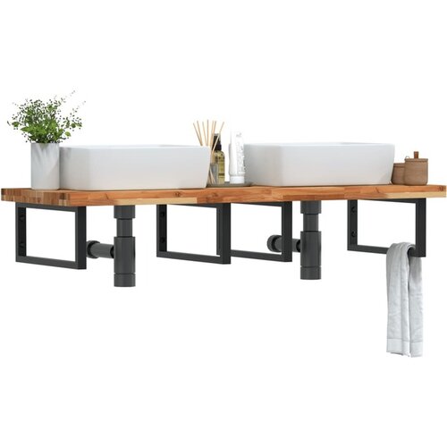 vidaXL Stenska polica za umivalnik jeklo in trden akacijev les Cene