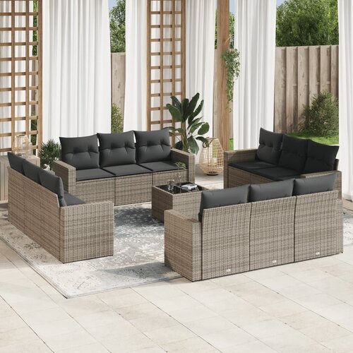 VidaXL 13-dijelni set vrtnih sofa od poliratana s jastucima sivi Slike