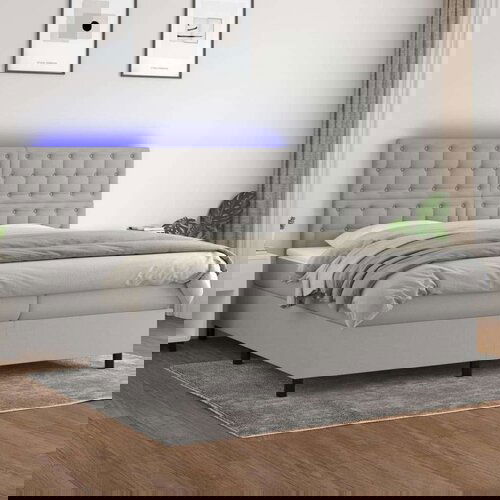  Box spring postelja z vzmetnico LED sv. siva 200x200 cm blago, (20932407) Slike