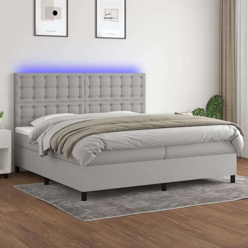  Krevet box spring s madracem LED svjetlosivi 200x200 cm tkanina Slike