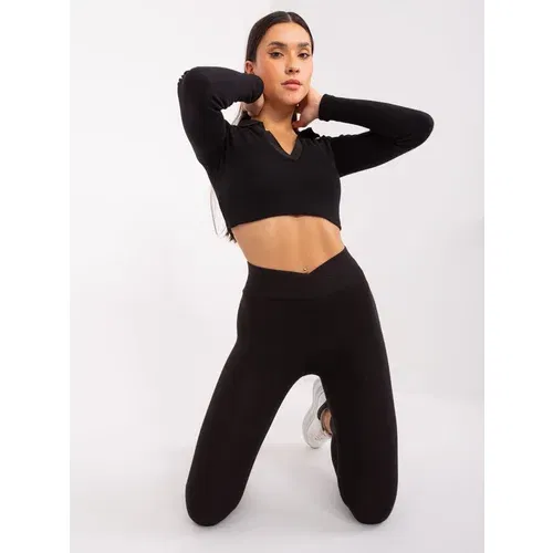 Fashion Hunters Black basic leggings with a wrap waistband RUE PARIS