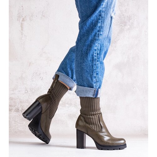 Gemre Green heeled ankle boots made of eco leather Asera Slike