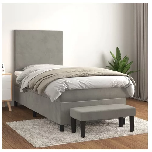 vidaXL Box spring postelja z vzmetnico svetlo siv 90x190 cm