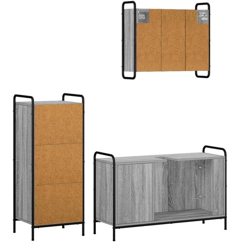  Set ormarića za kupaonicu 3 kom. Siva Sonoma 40 x 36 x 99 5 cm - Siva Sonoma Ormarić ispod sudopera (3 vrata) + viseći ormarić + Slike