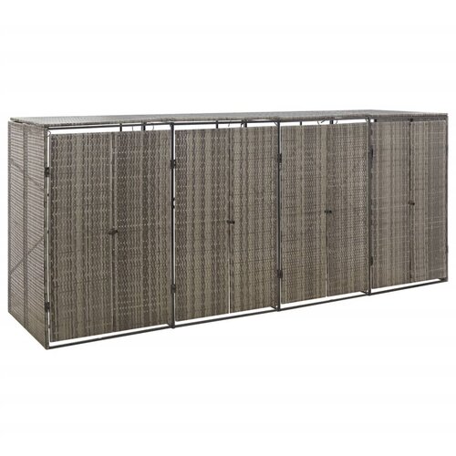 vidaXL Lopa za štiri smetnjake siva 274x80x117 cm poli ratan Cene