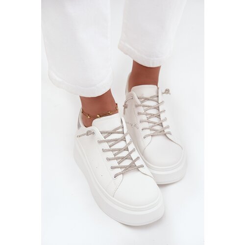 Boto Women&amp;#039;s Sneakers on Platform with Decorative Lacing and Glitter White Belmira Slike