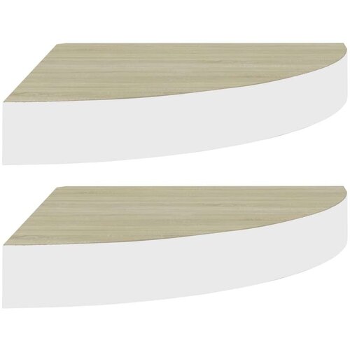 VidaXL Kotne stenske police 2 kosa hrast in bele 35x35x3,8 cm MDF Slike