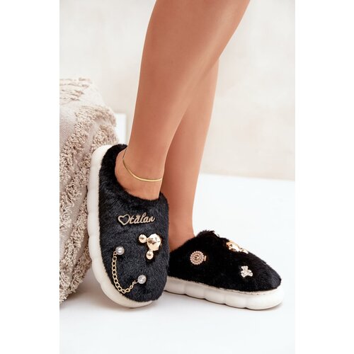 PS1 Furry Slippers With Bows Black Ivelfedi Slike