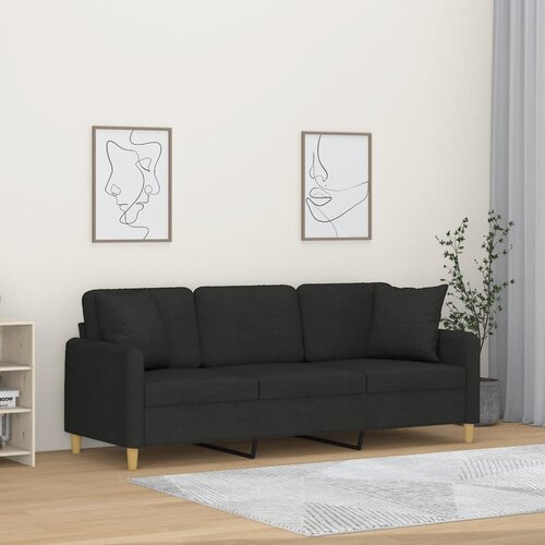  The Living Store Kavč dvosed z blazinami črn 180 cm blago - Trosed, (21447915) Slike