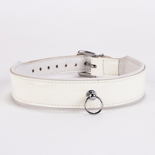 DEVIL STICKS Patent Leather Collar with Lamb Leather Backing White Slike