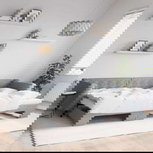 VidaXL Izvlečna dnevna postelja svetlo siva 90x200 cm blago Slike