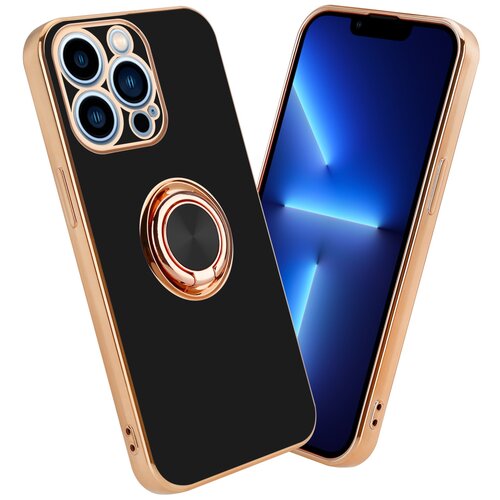 Cadorabo Ohišje, združljiv z Apple v sijajnem črni barvi - zlato z obročem - zaščitni pokrov iz fleksibilnega silikona TPU, z zaščito pred kamero in držalom magnetnega avtomobila, (20617726) Cene
