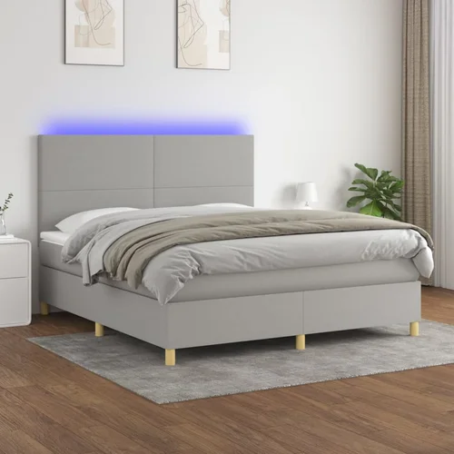  box spring s madracem LED svjetlosivi 160x200 cm tkanina