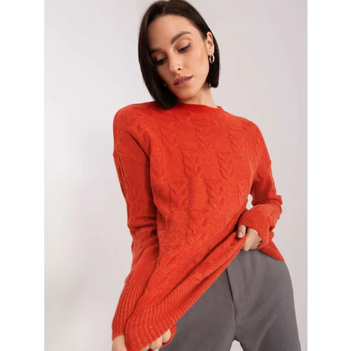 Fashion Hunters Dark orange sweater with cables and a round neckline