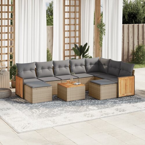 vidaXL 10-dijelni set vrtnih sofa s jastucima bež od poliratana Cijene
