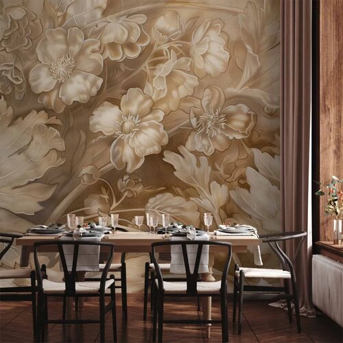 Foto tapeta - Floral Ornaments Carved in Delicate Sepia and Brown Shades 250x175 Cene