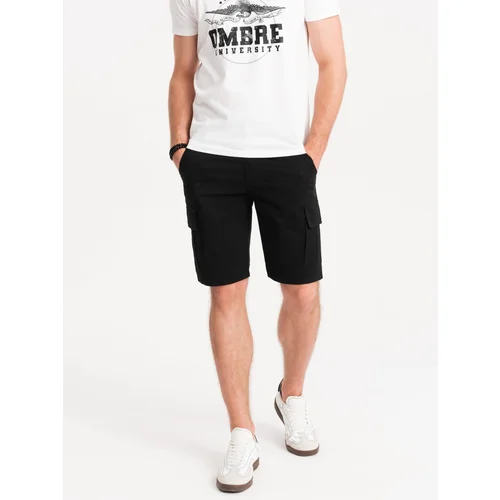 Ombre Men's single color shorts with cargo pockets - black