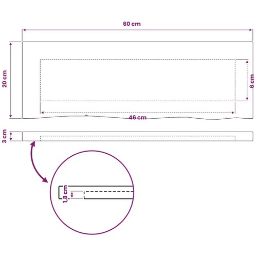  Pravokutni stolni vrh 60 x 20 x 3 cm Pravokutni - Tamno smeđa 90 x 55 x 3 5 cm Živi rub 1 strana Slike