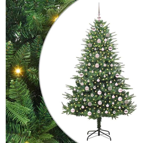 VidaXL Umjetna predsvetljena božićna jelka s kompletom kroglica Zelena Slike