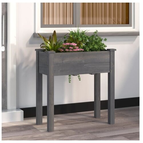 VidaXL Korito s podlogo sive barve 71x37x76 cm trden les jel Slike