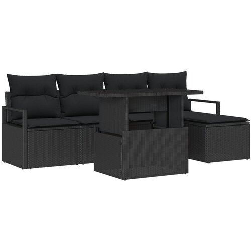 vidaXL set vrtne sofe od 6 dijelova s jastucima crni poli rattan, dvosjed vrtne sofe s pohranom i jastucima crni poli rattan Cene