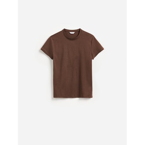 Reserved Pamučna majica slim fit - prljavosmeđe Cijene