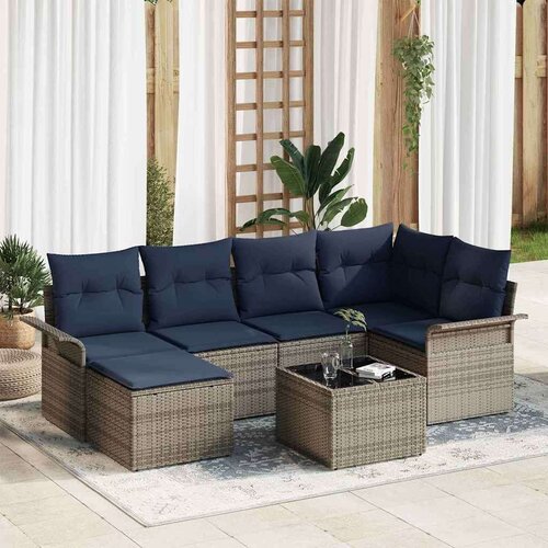  Vrtna sedežna garnitura z blazino 7 pcs Siva Poly ratan, (5000022201) Cene