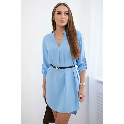Kesi Blue dress with a longer back and belt Slike