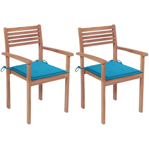  Vrtne stolice s plavim jastucima 2 kom od masivne tikovine