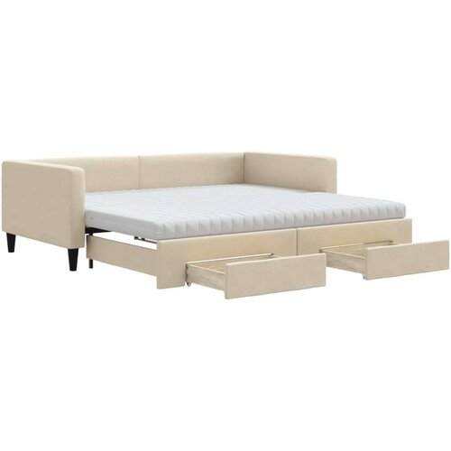  Dnevni krevet na razvlačenje s ladicama krem 100x200 cm tkanina Slike