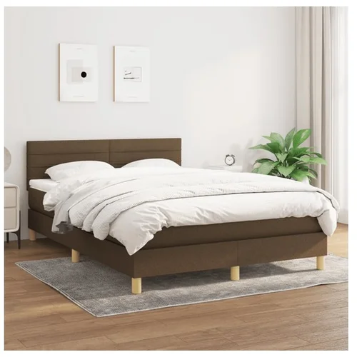  Box spring postelja z vzmetnico temno rjava 140x200 cm blago