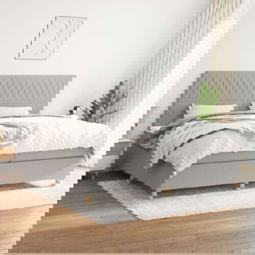  Box spring postelja z vzmetnico svetlo siva 200x200 cm blago, (20884442) Cene