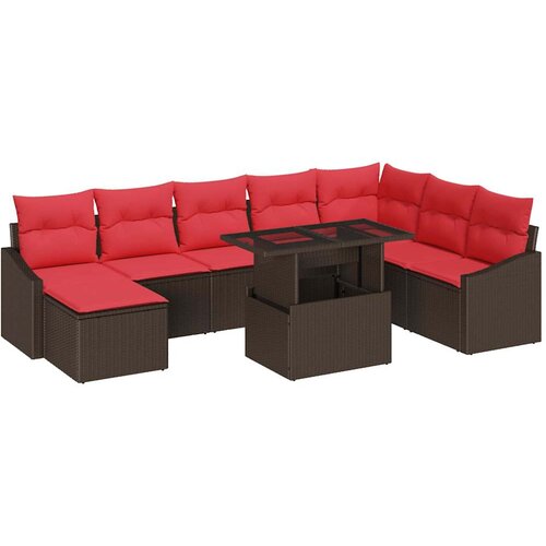 vidaXL Vrtna sedežna garnitura z blazino 9 pcs Rjava in rdeča, (5000135735) Cene