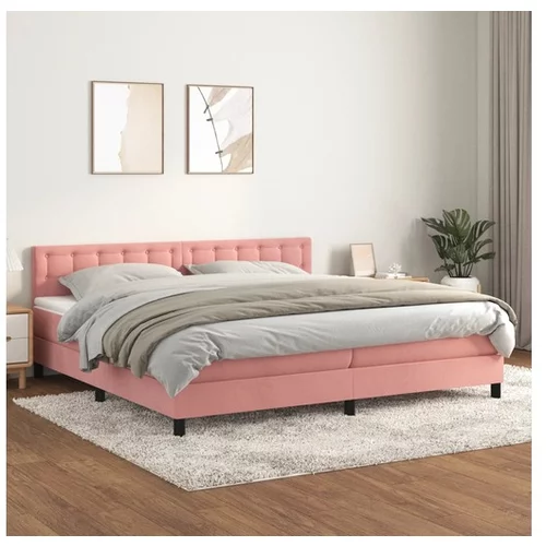  Box spring postelja z vzmetnico roza 200x200 cm žamet