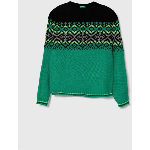 United Colors Of Benetton Otroški pulover s primesjo volne zelena barva
