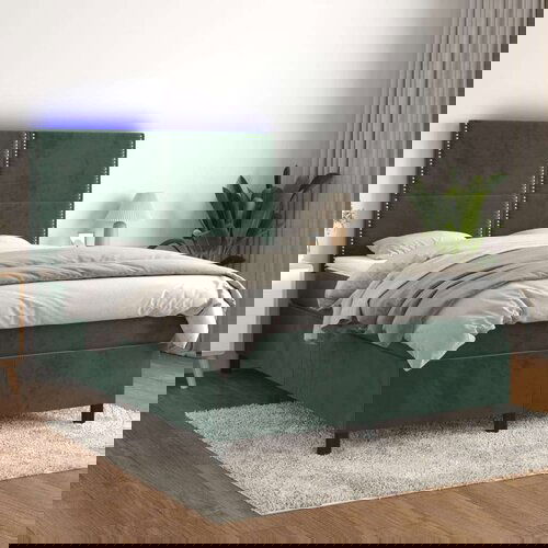  Krevet box spring s madracem LED tamnozeleni 140x190 cm baršun Cene