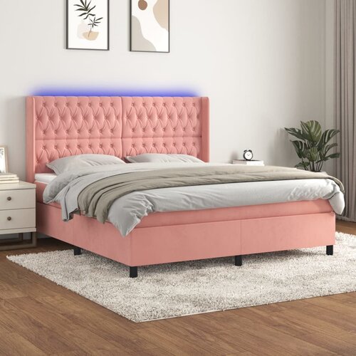 The Living Store Box spring postelja z vzmetnico LED roza 160x200 cm žamet - Box Spring Postelja, (21489004) Cene