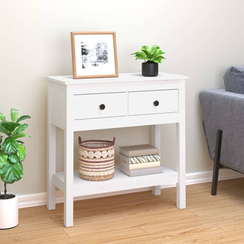 Maison Chic konzolna miza - miza ob steni bela 75x35x75 cm trdna borovina, (21786630) Slike